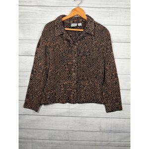 Field Gear Women's Large Brown Black Tapestry Jacquard Button Jacket 4592